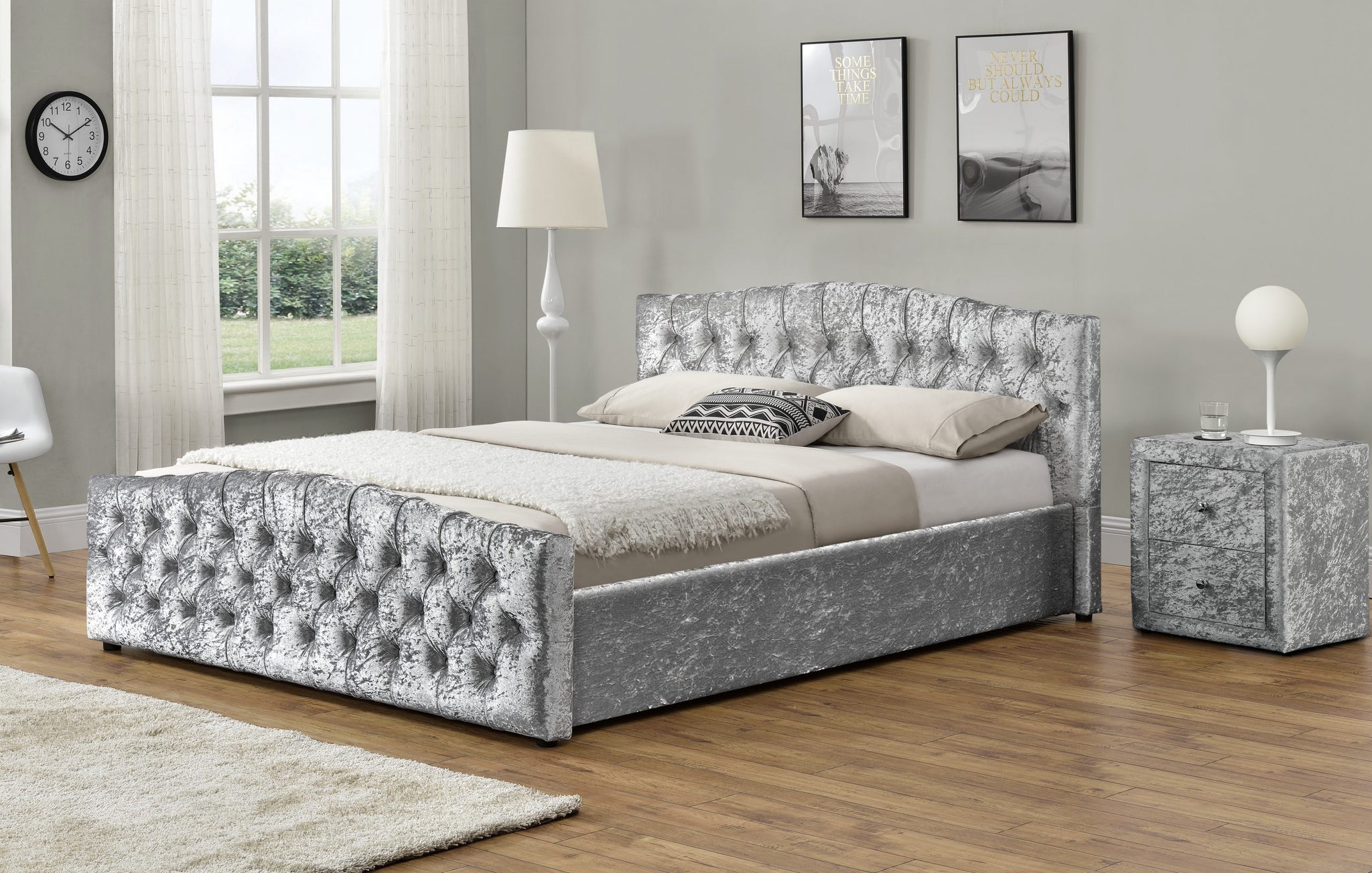 Midsomer Chesterfield Velvet & Chenille Ottoman Bed (Single-King Size)