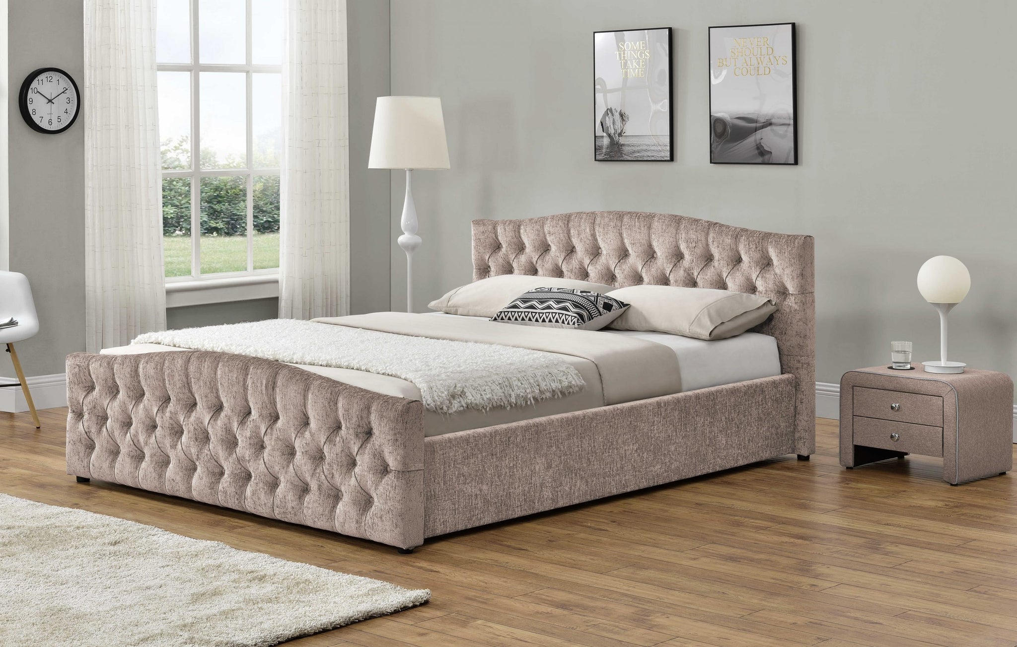 Midsomer Chesterfield Velvet & Chenille Ottoman Bed (Single-King Size)