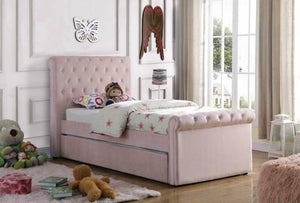 Ethumz Pink Chesterfield Velvet Sleigh Trundle Bed (Single Size)