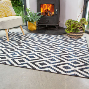 Moroccan Geometric Blue-Black Area Rug - Ethumz United Kingdom Limited