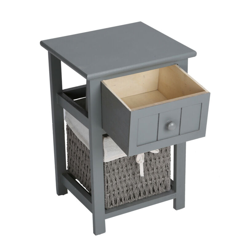 Ethumz Grey Bedside Tables with Wicker Drawers - Ethumz United Kingdom Limited