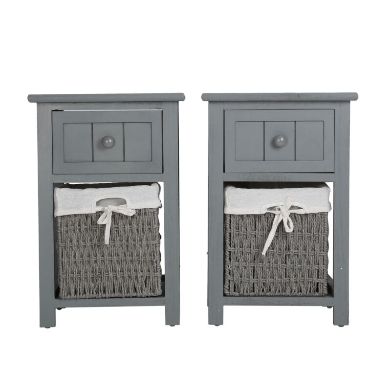 Ethumz Grey Bedside Tables with Wicker Drawers - Ethumz United Kingdom Limited