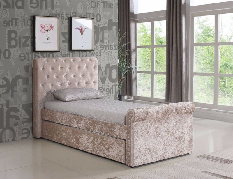 Claverton Velvet Sleigh Trundle Bed (Single Size)