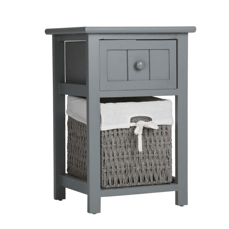 Ethumz Grey Bedside Tables with Wicker Drawers - Ethumz United Kingdom Limited