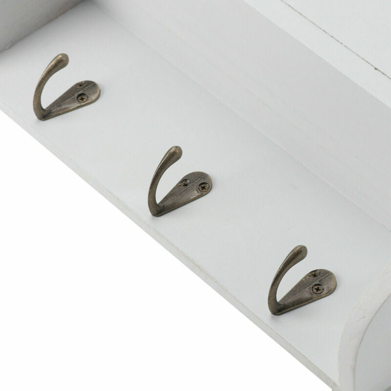 Vintage Wooden Shabby Chic Key Storage with Shelves - White