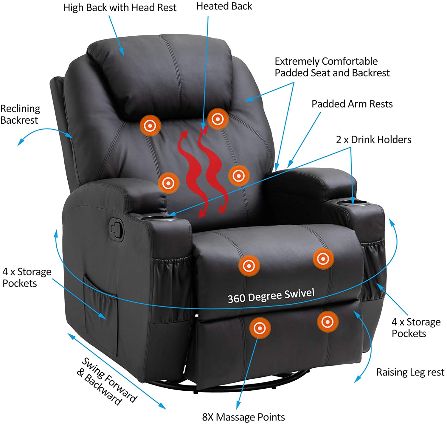 Ethumz Electric Heated Massage Bonded Leather Cinema Chair Plus - Ethumz United Kingdom Limited