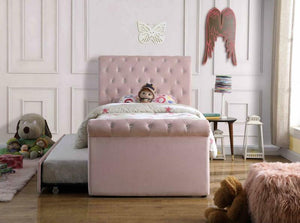 Ethumz Pink Chesterfield Velvet Sleigh Trundle Bed (Single Size)