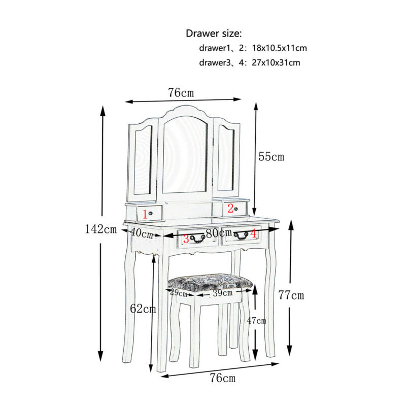 Ethumz 4 Drawer 3 Mirror Dressing Table Sets - Ethumz United Kingdom Limited