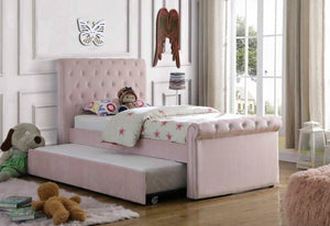 Ethumz Pink Chesterfield Velvet Sleigh Trundle Bed (Single Size)