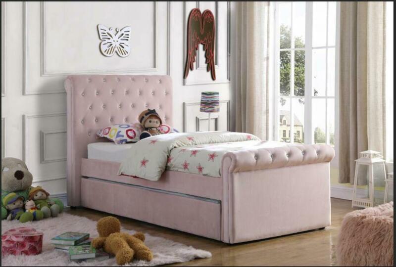 Ethumz Pink Chesterfield Velvet Sleigh Trundle Bed (Single Size)