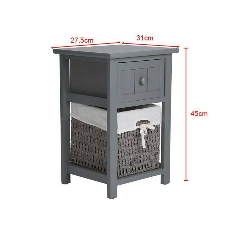 Ethumz Grey Bedside Tables with Wicker Drawers - Ethumz United Kingdom Limited