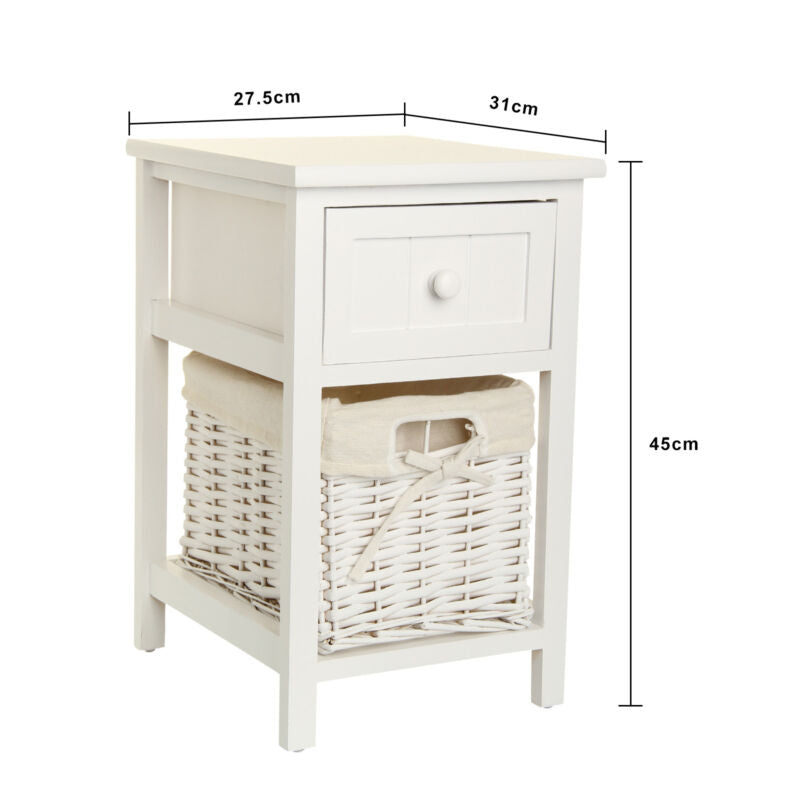 Ethumz White Bedside Tables with Wicker Drawers - Ethumz United Kingdom Limited