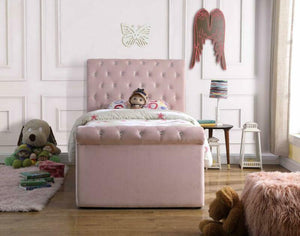 Ethumz Pink Chesterfield Velvet Sleigh Trundle Bed (Single Size)