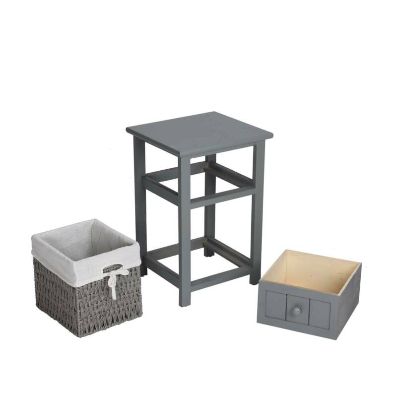 Ethumz Grey Bedside Tables with Wicker Drawers - Ethumz United Kingdom Limited