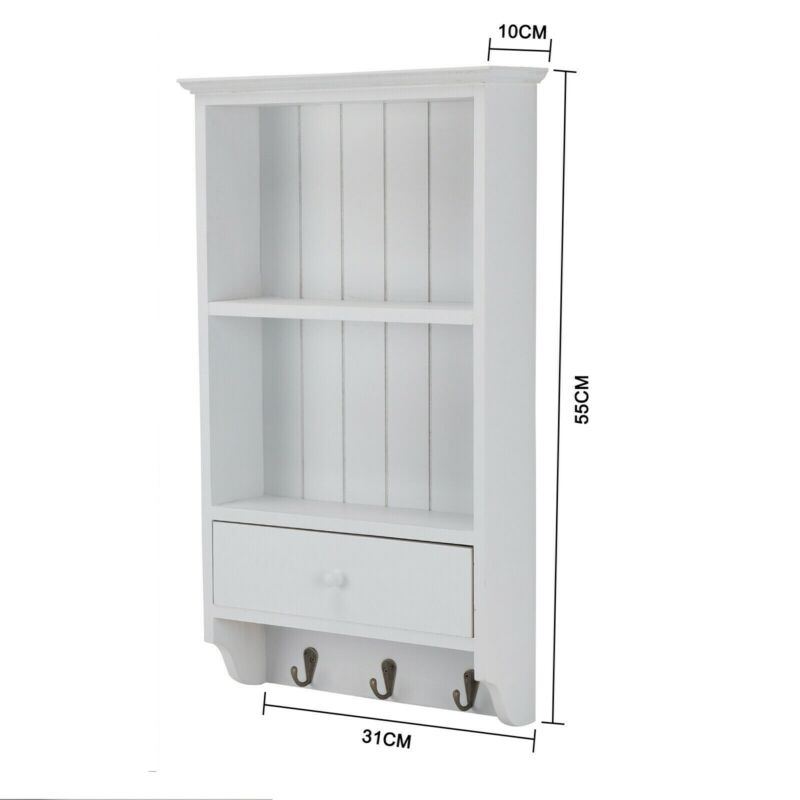 Vintage Wooden Shabby Chic Key Storage with Shelves - White