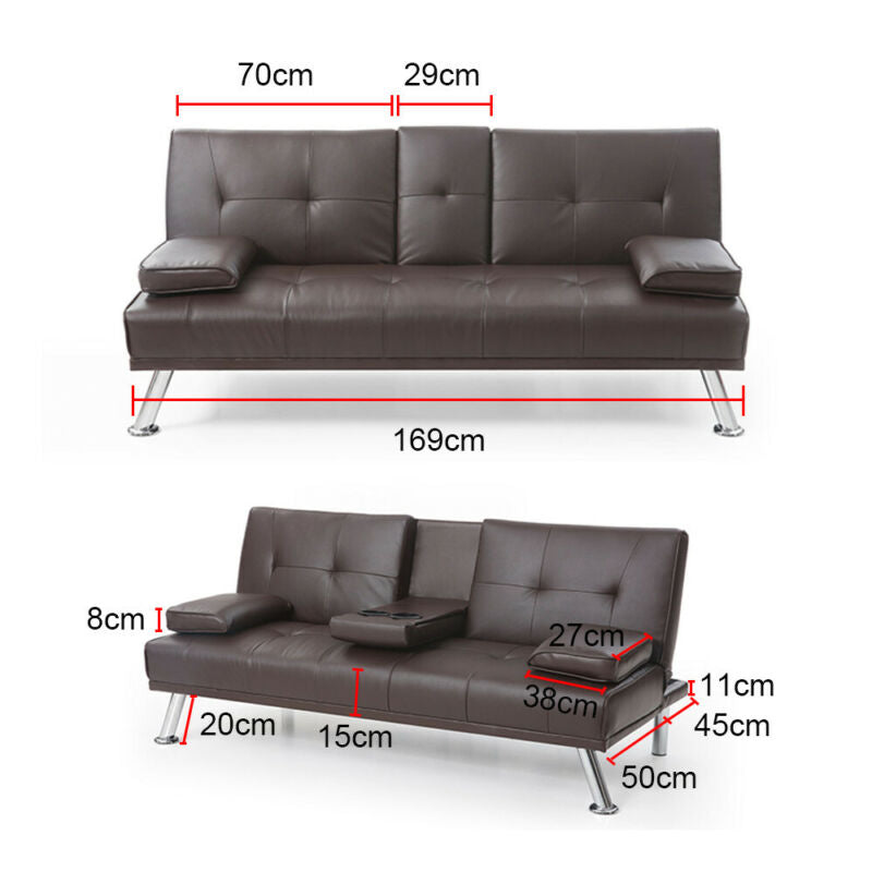 Ethumz Faux Leather 3 Seater Sofa Bed with Cup Holder - Ethumz United Kingdom Limited