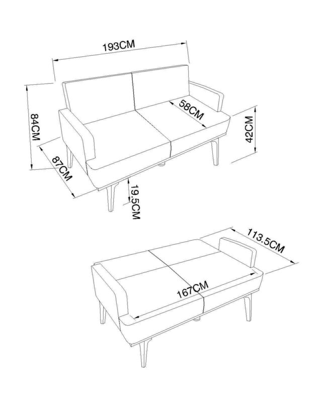 Ethumz Fabric 3 Seater Brown Sofa Bed With Sides - Ethumz United Kingdom Limited